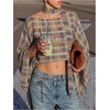 image:imageGORGLITTER Womens Plaid Poncho Top Shawl Scarf Sheer Long Sleeve BlousesDusty Blue