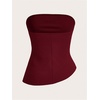 image:imageGORGLITTER Womens Pleated Strapless Tube Top Asymmetrical Going Out TopBurgundy