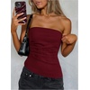 image:imageGORGLITTER Womens Pleated Strapless Tube Top Asymmetrical Going Out TopBurgundy