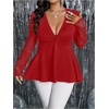 image:imageGORGLITTER Womens Plus Size Lace Tops Y2K Long Sleeve Going Out Peplum TopSolid Red