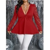 image:imageGORGLITTER Womens Plus Size Lace Tops Y2K Long Sleeve Going Out Peplum TopSolid Red