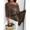 image:imageGORGLITTER Womens Plus Size Off The Shoulder Sheer Poncho Top Fall FashionCoffee Brown