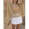image:imageGORGLITTER Womens Poncho Tops Sheer Shawl Cape Top Sparkly Sequin SweatersGold
