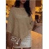 image:imageGORGLITTER Womens Poncho Tops Sheer Shawl Cape Top Sparkly Sequin SweatersKhaki