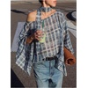 image:imageGORGLITTER Womens Poncho Tops Sheer Shawl Plaid Gingham Halter Cape TopBlue