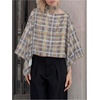 image:imageGORGLITTER Womens Poncho Tops Sheer Shawl Plaid Gingham Halter Cape TopDusty Blue
