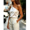 image:imageGORGLITTER Womens Satin Silk One Shoulder Tank Tops Ruched Dressy CamiApricot