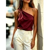 image:imageGORGLITTER Womens Satin Silk One Shoulder Tank Tops Ruched Dressy CamiBurgundy