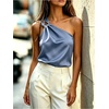 image:imageGORGLITTER Womens Satin Silk One Shoulder Tank Tops Ruched Dressy CamiDusty Blue