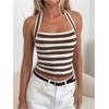 image:imageGORGLITTER Womens Striped Halter Top Y2k Backless Sleevelss Tank TopsBrown and White