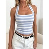 image:imageGORGLITTER Womens Striped Halter Top Y2k Backless Sleevelss Tank TopsLight Blue