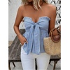 image:imageGORGLITTER Womens Striped Strapless Tube Bandeau Tie Front Bow Peplum TopBlue Striped