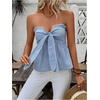 image:imageGORGLITTER Womens Striped Strapless Tube Bandeau Tie Front Bow Peplum TopBlue Striped