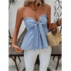 image:imageGORGLITTER Womens Striped Strapless Tube Bandeau Tie Front Bow Peplum TopBlue Striped