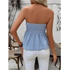 image:imageGORGLITTER Womens Striped Strapless Tube Bandeau Tie Front Bow Peplum TopBlue Striped