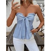 image:imageGORGLITTER Womens Striped Strapless Tube Bandeau Tie Front Bow Peplum TopBlue Striped
