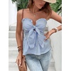 image:imageGORGLITTER Womens Striped Strapless Tube Bandeau Tie Front Bow Peplum TopBlue and White