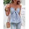 image:imageGORGLITTER Womens Striped Strapless Tube Bandeau Tie Front Bow Peplum TopBlue and White