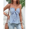 image:imageGORGLITTER Womens Striped Strapless Tube Bandeau Tie Front Bow Peplum TopBlue and White