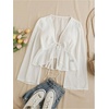 image:imageGORGLITTER Womens Tie Front Peplum Tops Long Sleeve Blouse Dressy CasualWhite