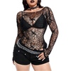 image:imageGORGLITTER Womens Fishnet Top Shirt Y2K Rave Goth Concert Long Sleeve TopsBlack