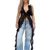image:imageGORGLITTER Womens Fringe Flower Halter Tops Ruffle Tie Front Sleeveless Backless Top Concert Rodeo OutfitsBlack