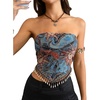 image:imageGORGLITTER Womens Fringe Paisley Print Strapless Asymmetrical Bandeau TopsBlue Sun
