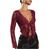 image:imageGORGLITTER Womens Lace Going Out Tops Tie Front Y2k Cropped Sexy Rave TopBurgundy