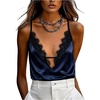 image:imageGORGLITTER Womens Lace Satin Silk V Neck Spaghetti Strap Cami TopBlue