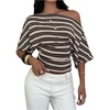 image:imageGORGLITTER Womens Off The Shoulder Top Cinched Waist Striped Going Out TopBrown and White