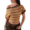 image:imageGORGLITTER Womens Off The Shoulder Top Cinched Waist Striped Going Out TopMulticolor