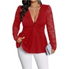 image:imageGORGLITTER Womens Plus Size Lace Tops Y2K Long Sleeve Going Out Peplum TopSolid Red