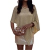 image:imageGORGLITTER Womens Poncho Tops Sequin Sparkly Sheer Shawl Cape TopsGold