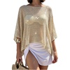 image:imageGORGLITTER Womens Poncho Tops Sheer Shawl Cape Top Sparkly Sequin SweatersGold