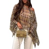 image:imageGORGLITTER Womens Poncho Tops Sheer Shawl Plaid Gingham Halter Cape TopBrown