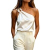 image:imageGORGLITTER Womens Satin Silk One Shoulder Tank Tops Ruched Dressy CamiApricot