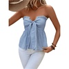 image:imageGORGLITTER Womens Striped Strapless Tube Bandeau Tie Front Bow Peplum TopBlue Striped
