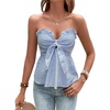 image:imageGORGLITTER Womens Striped Strapless Tube Bandeau Tie Front Bow Peplum TopBlue and White