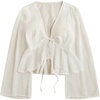 image:imageGORGLITTER Womens Tie Front Peplum Tops Long Sleeve Blouse Dressy CasualWhite