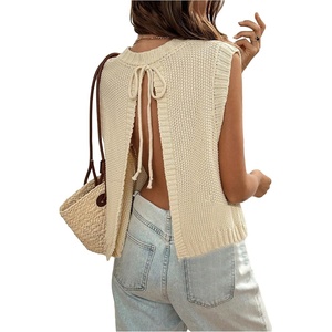 image:imageGORGLITTER Womens Backless Sweater Vest Crochet Lightweight Knit Tank TopApricot