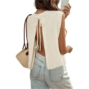 image:imageGORGLITTER Womens Backless Sweater Vest Crochet Lightweight Knit Tank TopWhite