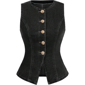 image:imageGORGLITTER Womens Button Down Denim Vest Sleeveless Tank Tops Fall DressyDark Grey