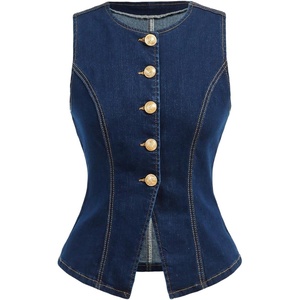 image:imageGORGLITTER Womens Button Down Denim Vest Sleeveless Tank Tops Fall DressyDark Wash