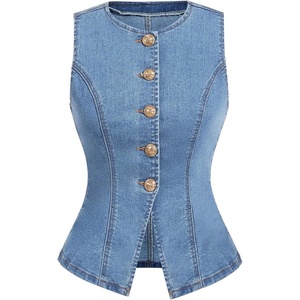 image:imageGORGLITTER Womens Button Down Denim Vest Sleeveless Tank Tops Fall DressyLight Wash