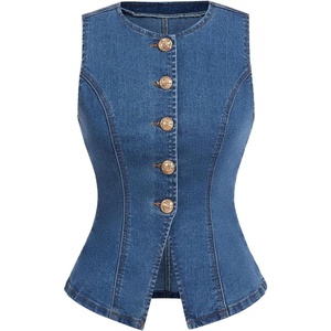 image:imageGORGLITTER Womens Button Down Denim Vest Sleeveless Tank Tops Fall DressyMedium Wash