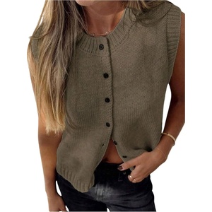 image:imageGORGLITTER Womens Button Up Sweater Vest Crewneck Sleeveless Knit Sweater Tank TopBrown