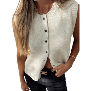 image:imageGORGLITTER Womens Button Up Sweater Vest Crewneck Sleeveless Knit Sweater Tank TopWhite