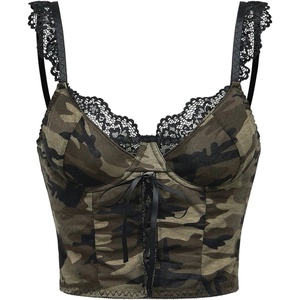 image:imageGORGLITTER Womens Camo Corset Tops Lace Y2k Cute Rave Festival Crop TopArmy Green