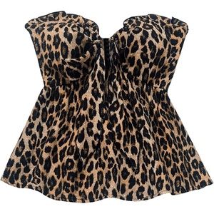 image:imageGORGLITTER Womens Cheetah Bow Strapless Tube Top Animal Print Leopard Tie Front Sleeveless Bandeau Going Out TopsBrown