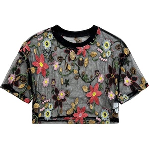 image:imageGORGLITTER Womens Floral Embroidered Sheer Going Out Concert Club Sexy TopBlack Floral